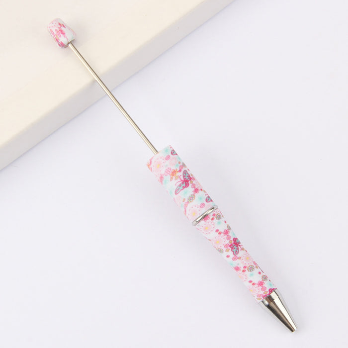 Wholesale Ballpoint Pen Plastic Printed Flower Bead Pen Turning JDC-BP-HongD017