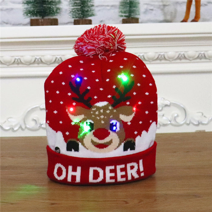 Wholesale Hat Christmas Decoration Adult Kids Knitted Glow JDC-FH-JinH001
