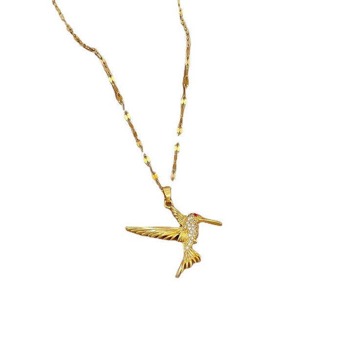 Wholesale Necklace Titanium Steel Flying Bird Woodpecker Micro Inlaid Real Gold MOQ≥2 JDC-NE-LG004