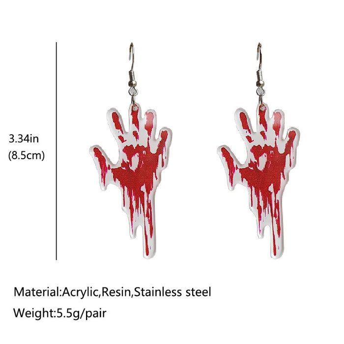 Wholesale Earrings Acrylic Halloween Horror Skull Bloodstained Handprints 2pcs JDC-ES-Heyi023