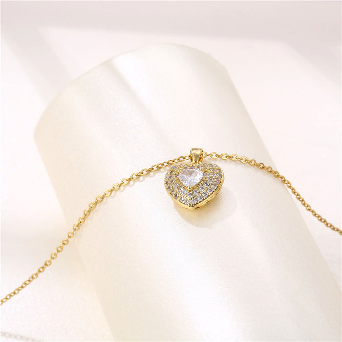 Wholesale Necklace Titanium Steel Heart Micro Encrusted Diamond Clavicle Chain JDC-NE-QR005