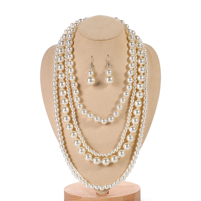 Collar de perlas al por mayor Pendientes de perlas Vintage Vintage Set JDC-Ne-Nanh002