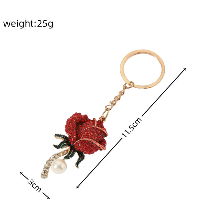 Wholesale Keychains Alloy Pearl Red Rose JDC-KC-RRui007