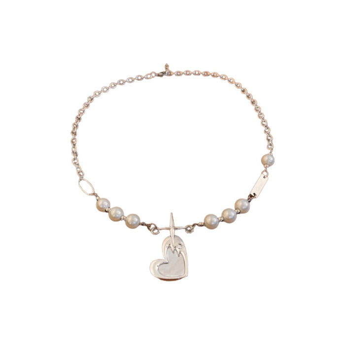 Wholesale Necklace Bronze Diamond Love Pearl Collarbone Chain MOQ≥2 JDC-ES-Fengm085
