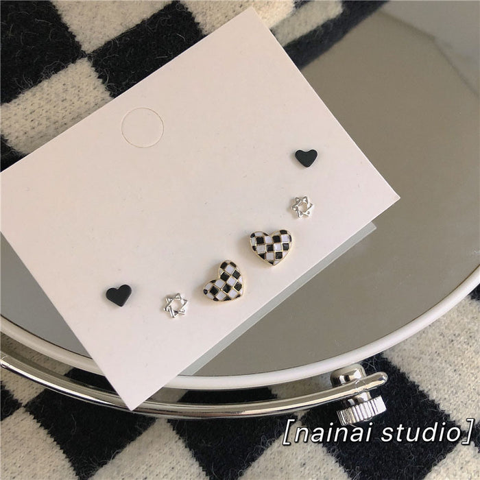 Wholesale Earrings Alloy Checkerboard Heart Stud Earrings Set of 6 JDC-ES-Jingh016