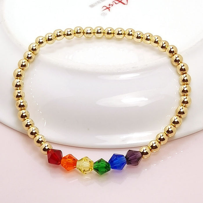 Wholesale same sex jewelry rainbow beaded crystal black gallstone six color gold beads lgbt bracelet MOQ≥2 JDC-BT-HaoL015