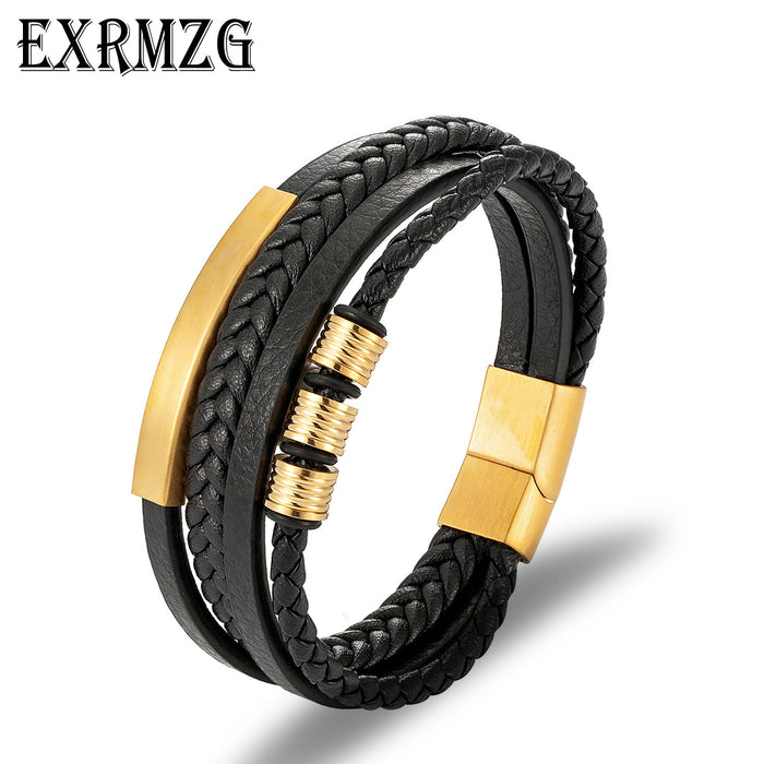 Wholesale New Men's Jewelry Stainless Steel Leather Rope Braided Bracelet JDC-BT-YiS002