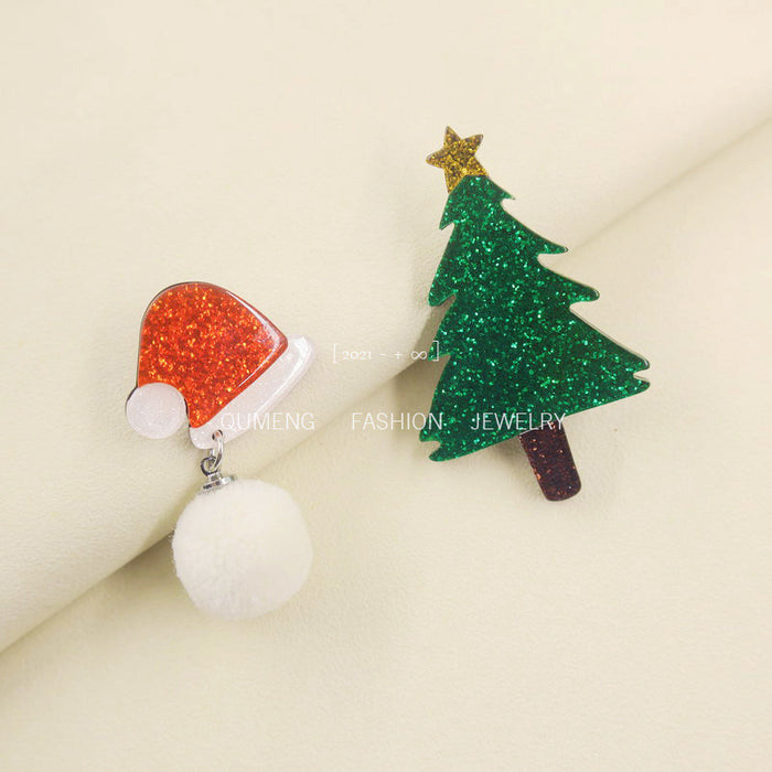 Wholesale Earrings Acrylic Christmas Tree Hat Hair Ball MOQ≥2 JDC-ES-MoShu052