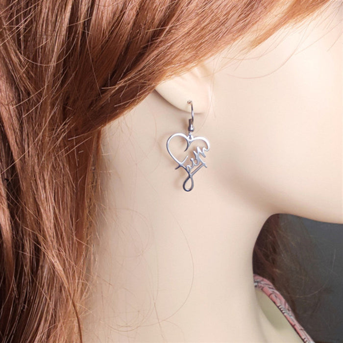 Wholesale Earrings Titanium Steel Alphabet Cross Heart JDC-ES-HaiP001