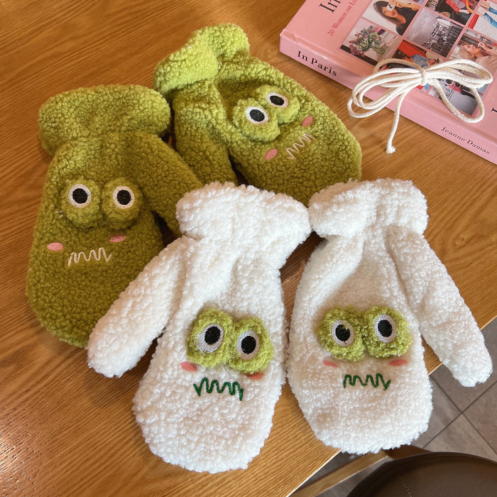 Wholesale Gloves Polyester Cute Green Cartoon Frog Keep Warm Plush MOQ≥2 JDC-GS-JingZ010