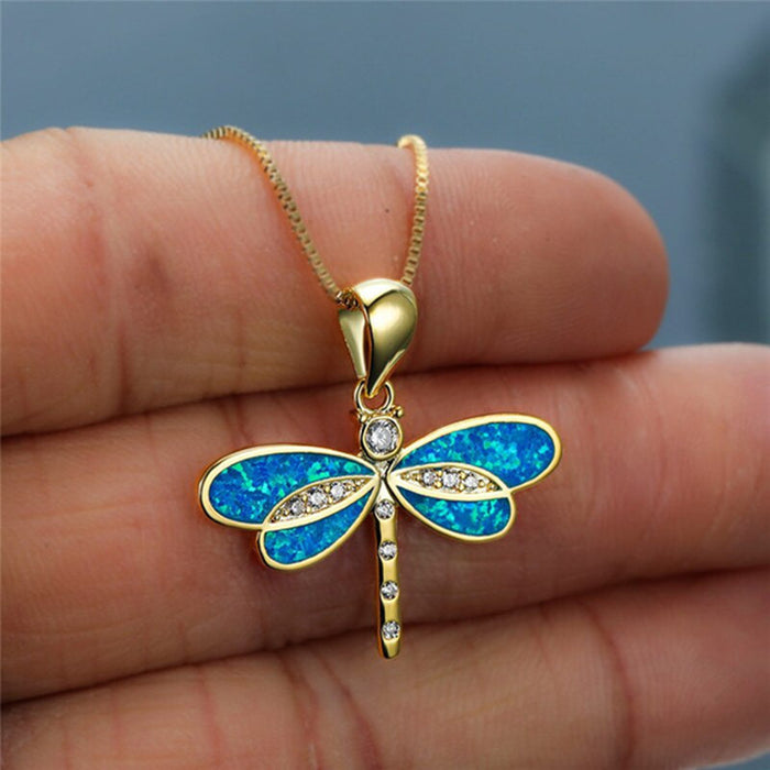 Wholesale Exquisite White Analog Opal Dragonfly Women's Pendant Necklace JDC-NE-XunO058
