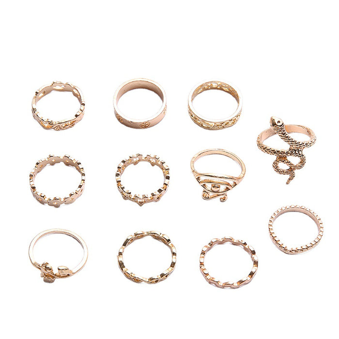 Wholesale Ring Alloy 11 Piece Set Full Diamond Shine Snake Shape MOQ≥2 JDC-RS-MYL010
