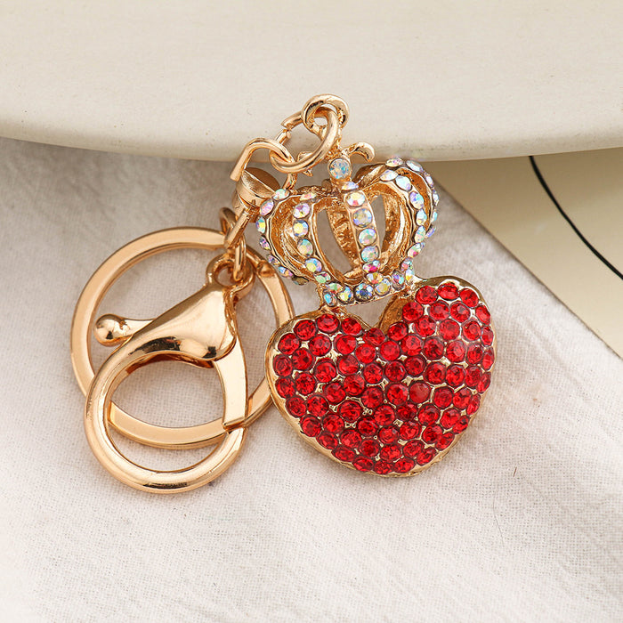 Wholesale Fashion Diamond Love Crown Keychain Peach Heart Pendant Metal MOQ≥2 JDC-KC-ChaoK014