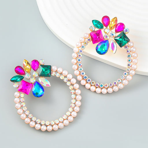 Jewelry WholesaleWholesale Alloy Diamond Set Pearl Floral Round Earrings JDC-ES-JL989 Earrings 氿乐 %variant_option1% %variant_option2% %variant_option3%  Factory Price JoyasDeChina Joyas De China