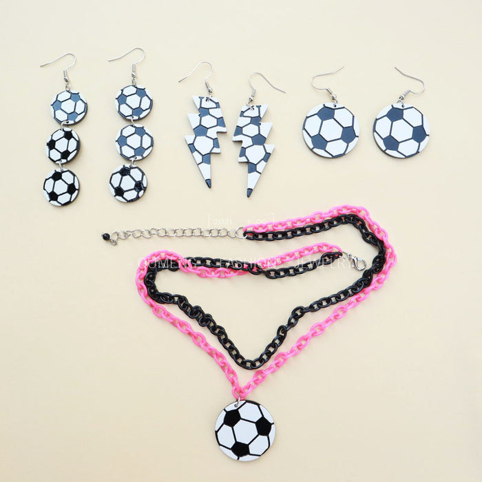 Wholesale Earrings Acrylic Lightning Football Necklace Set MOQ≥2 JDC-ES-MoShu045
