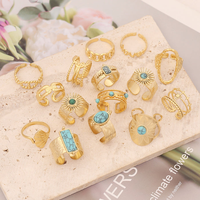 Wholesale Rings Turquoise Stainless Steel Adjustable JDC-RS-PREMBINM001