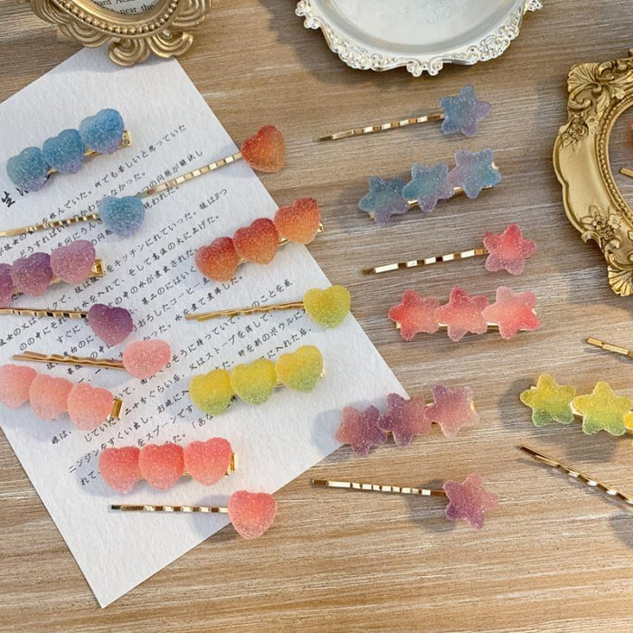 Wholesale Rainbow Fudge Gradient Color Love Star Hair Clip JDC-HC-YuTing002