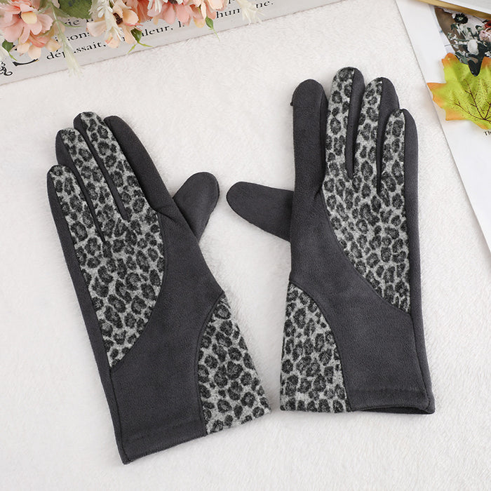 Wholesale Gloves Wool Leopard Print Fleece Thermal Cycling Gloves JDC-GS-XTian001