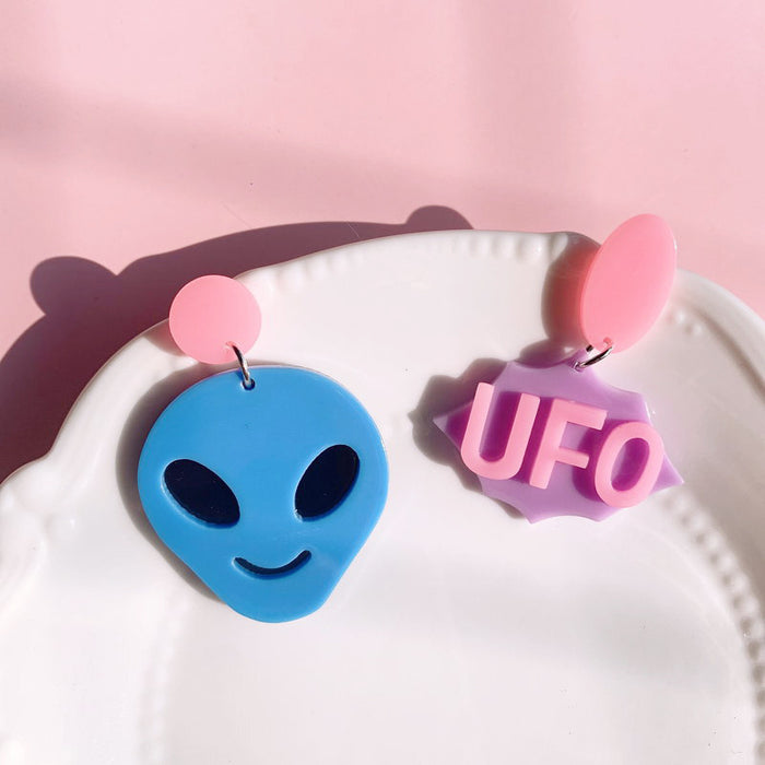 Wholesale Earrings Acrylic Cute Cartoon Alien MOQ≥2 JDC-ES-MOSHU043