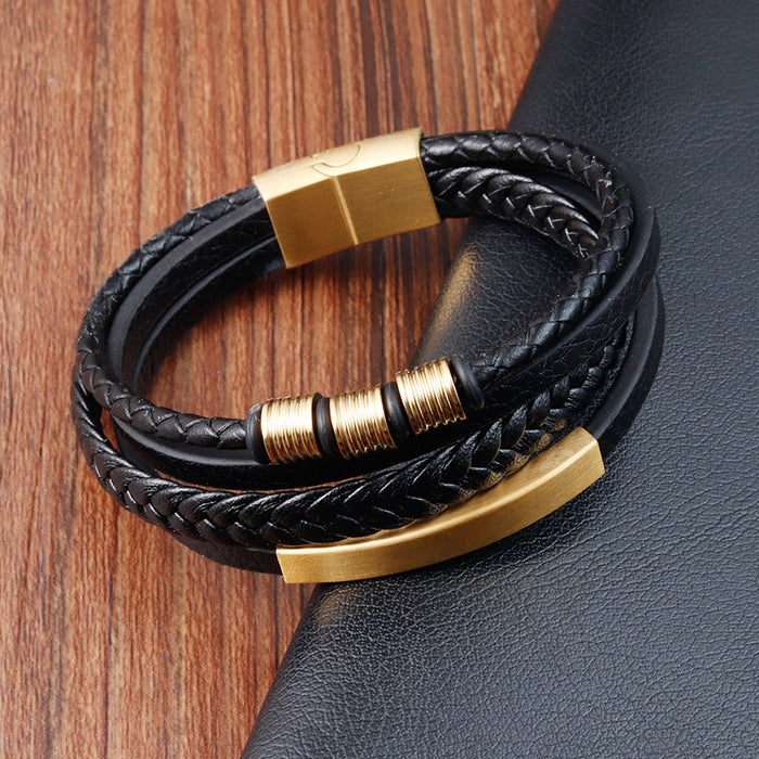 Wholesale Bracelet Stainless Steel Leather Woven Multi Layer JDC-BT-OuSD002
