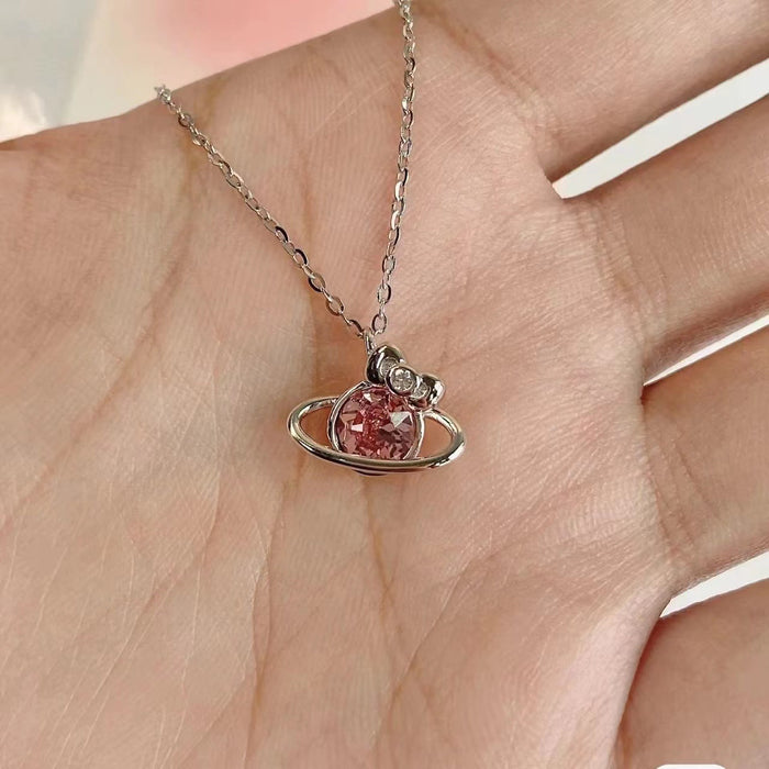 Wholesale necklace alloy pink planet sweet and cute pink diamond collarbone chain MOQ≥2 JDC-NE-GSLD001