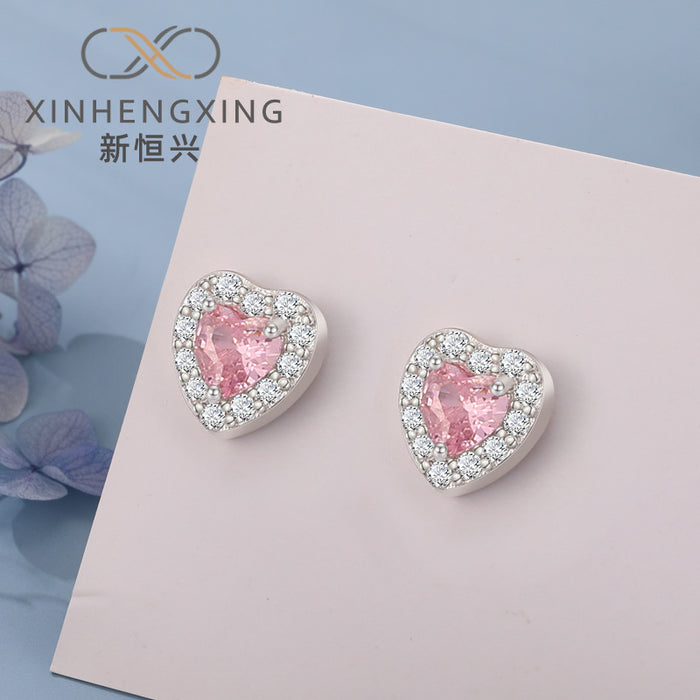 Wholesale Earrings Sterling Silver Pink Diamond Heart Stud Earrings JDC-ES-STJ004