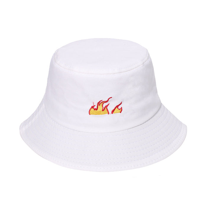 Wholesale hat fabric punk style sports pot hat red and white flame letters MOQ≥2 (F) JDC-FH-YuanB006