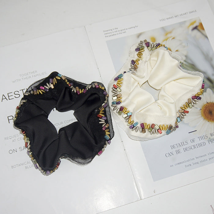 Wholesale Hair Scrunchies Cloth Classic Satin Multicolored Stone Beads MOQ≥3 JDC-HS-HMXS003