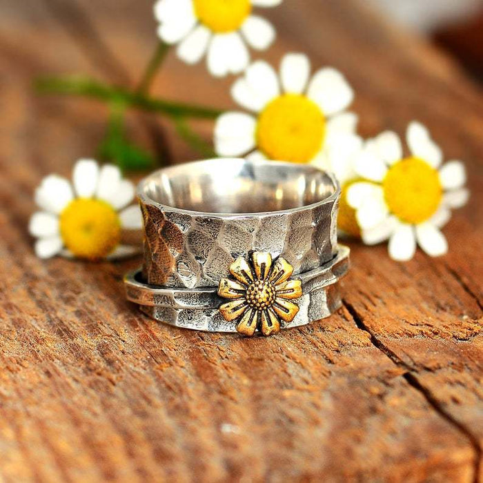 Wholesale Daisy Sunflower Alloy Rotating Ring JDC-RS-Saip008