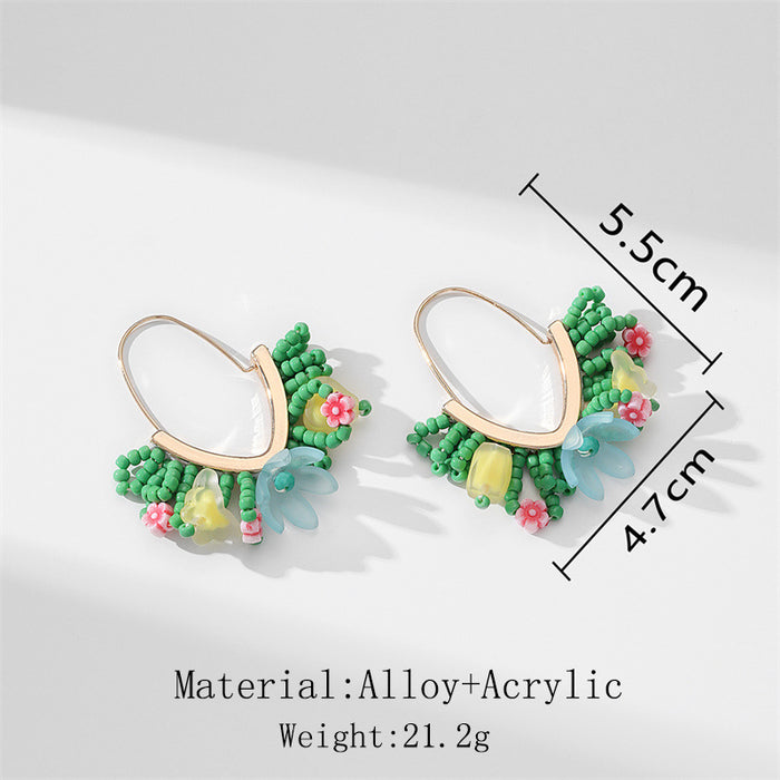 Wholesale Earring Alloy Hand Woven Rice Bead Flower MOQ≥2 JDC-ES-GuTe029