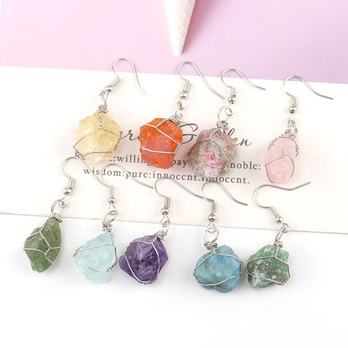 Wholesale earrings alloy handmade silver winding natural stone MOQ≥2 JDC-ES-HXu003