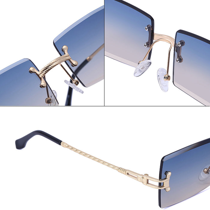 Material de PC al por mayor Gafas de sol de corte de diamantes sin marco para mujeres JDC-SG-PTJS011