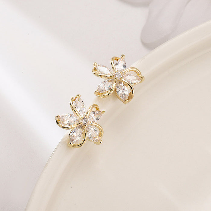 Wholesale Windmill Flower Stud Earrings Small and Exquisite Gold Plated Zircon Earrings Silver Stud Ear Clips JDC-ES-lianxin004