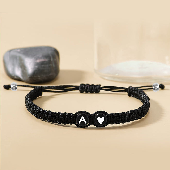 Wholesale Bracelet Gold Heart Shaped 26 Letter Braided Rope Macrame Bracelet  MOQ≥5 JDC-BT-ChuJ001