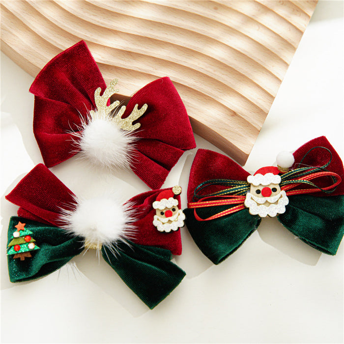 Wholesale Hair Clips Flannel Christmas Kids Bows JDC-HC-ST005