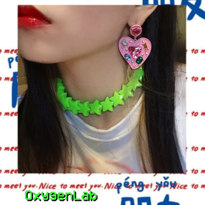 Wholesale Necklaces Alloy Acrylic Beads Green Stars MOQ≥2 JDC-NE-YunShan002