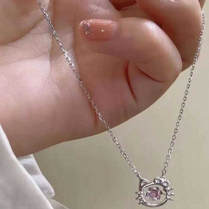 Wholesale necklace alloy pink diamond love girl cute cat head MOQ≥2 JDC-NE-GSLD003