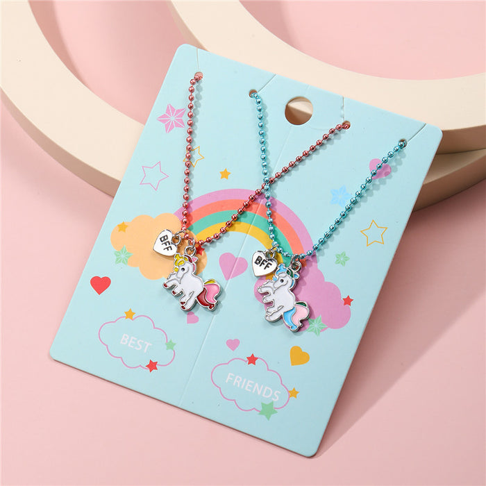 Wholesale Necklace Alloy Enamel Rainbow Horse Kids Necklace Set JDC-NE-ZhuoM007