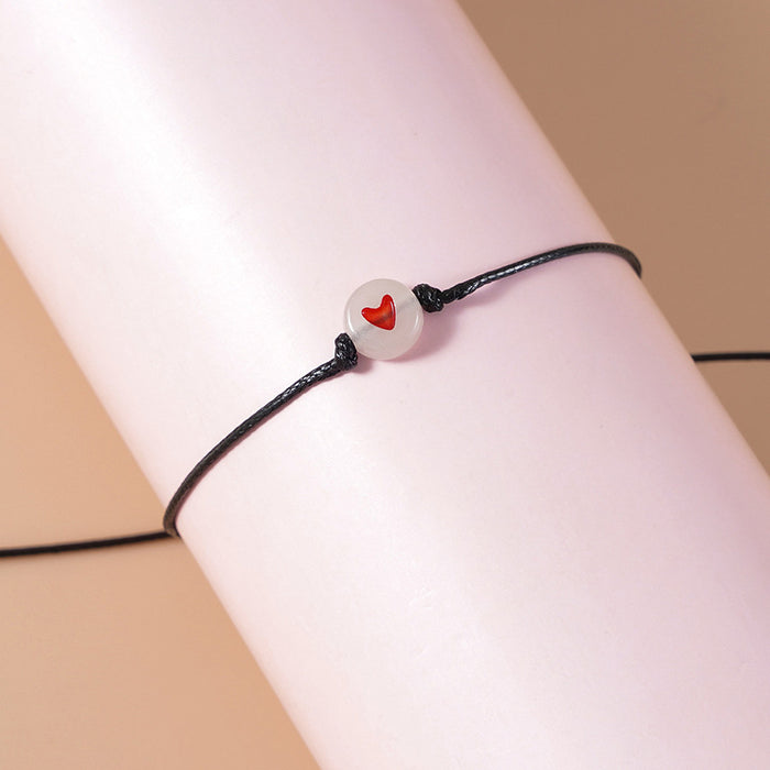 Wholesale Luminous Heart Shape Acrylic Hand Woven Black Thread Anklet MOQ≥2 JDC-AS-FanD002