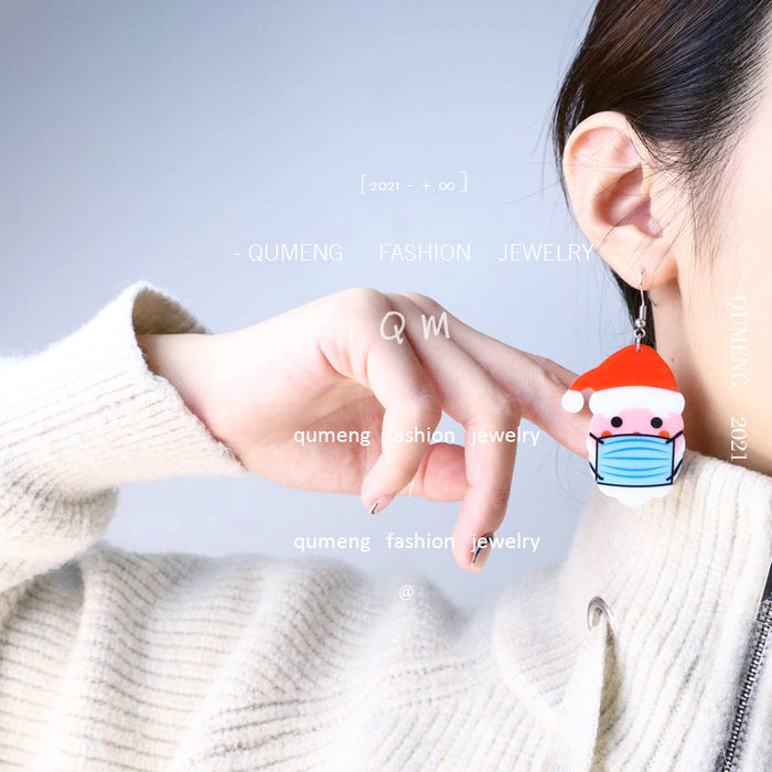 Wholesale Earrings Acrylic Christmas Funny Face Mask Santa Claus Snowman JDC-ES-MOSHU060