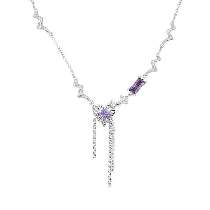 Wholesale Original Purple Zircon Crinkled Metal Heart Chain Necklace JDC-NE-YiWei006