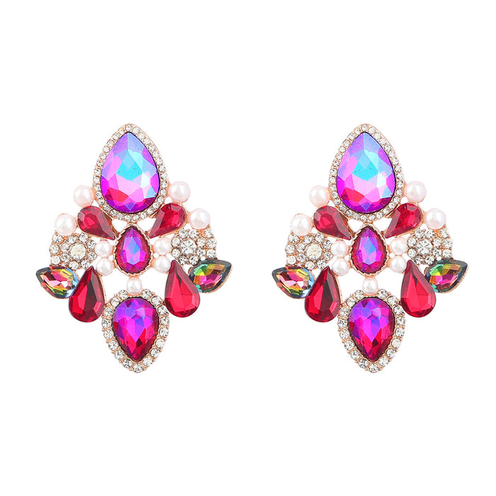 Ensemble de diamants en alliage en gros, boucles d'oreilles florales géométriques de perle jdc-es-jl995