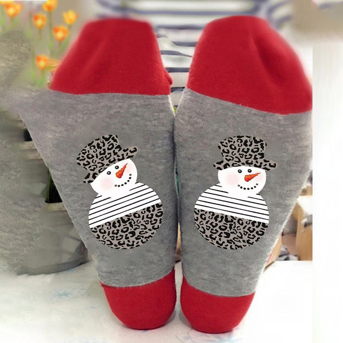 Wholesale Sock Cotton Autumn Winter Snowman Print Sweat Absorb Christmas MOQ≥3 JDC-SK-HuaL008