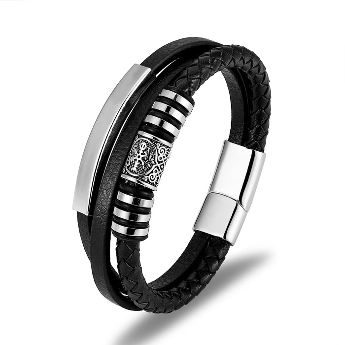 Wholesale New Men's Jewelry Stainless Steel Leather Rope Braided Bracelet JDC-BT-YiS004