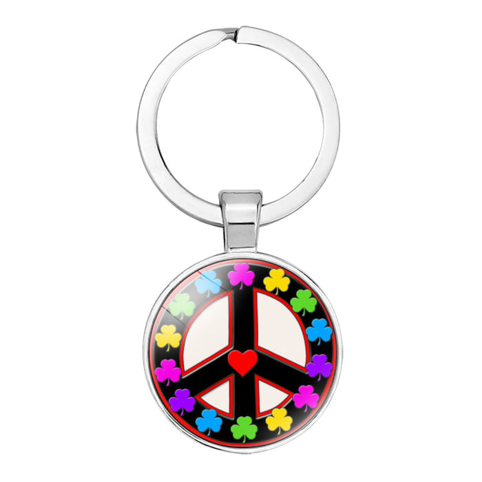 Tiempo de señal de paz al por mayor Tiempo Gemstone Glass Glass Keychain JDC-KC-GINEX012