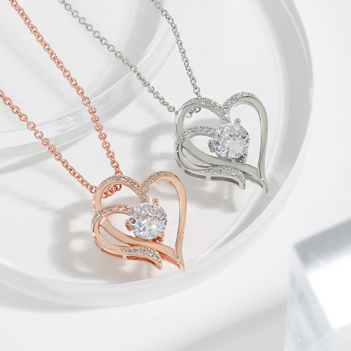 Wholesale Necklaces Copper Zircon Platinum Double Heart JDC-NE-XTF003
