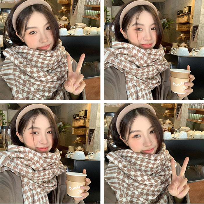 Wholesale Scarf Polyester Houndstooth Thermal Shawl JDC-SF-Jiuge001