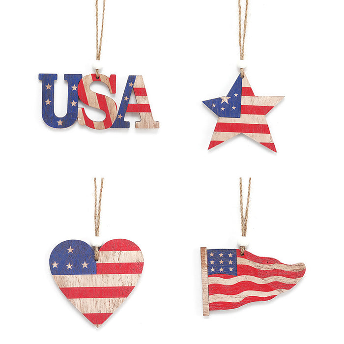 Wholesale 4th of July Independence Day Decorations Made of Old Painted Wood Pendants MOQ≥2 JDC-OS-SY008