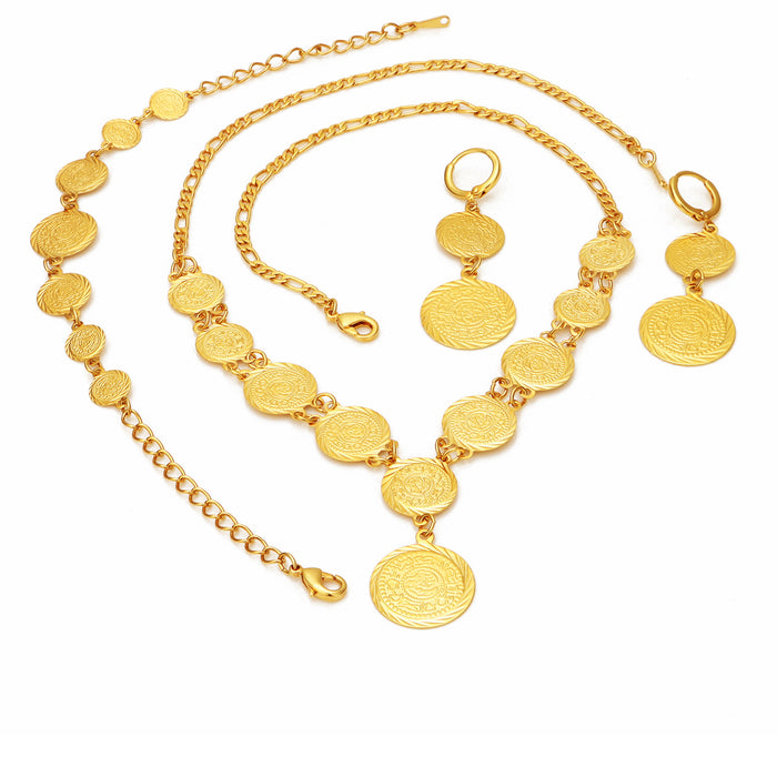 Wholesale Copper Plated 18K Gold Coin Earrings Necklace Bracelet Set JDC-BT-TianM003