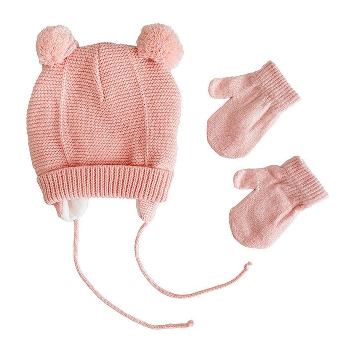 Wholesale Gloves Wool Plus Velvet Cute Children's Ear Protection Knitted Hat 2-piece Set MOQ≥2 JDC-GS-JunC004